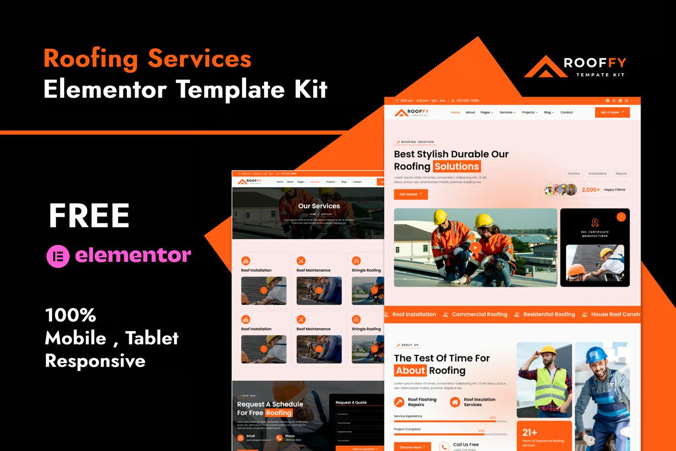 Rooffy – Roofing Services Elementor Template Kit